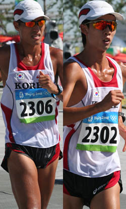(2) 경보
<br>
<br>한국 마라톤 최고기록은 남자의 경우 2000년, 여자는 1997년 이후 단축되지 못하고 있다. 반면 경보의 경우 남자20km는 2003년, 2004년, 2007년 계속 경신되고 있으며, 여자20km는 2005년에만 2차례나 새로운 기록을 썼다.
<br>
<br>특히, 박칠성과 김현섭 선수가(이상 삼성전자) 이끌고 있는 남자경보20km는 아시안게임 은메달, 유니버시아드대회 2회 연속 은메달 등 국제대회에서도 자주 입상권에 들며 경보를 전략종목으로 선정한 육상연맹의 선택이 들어맞았음을 증명하고 있다. 불모지로 여겨졌던 50km에서도 김동영(광주시청), 임정현 선수(삼성전자)가 가능성을 보여주고 있다.
<br>
<br>비록 2007년 오사카 세계육상과 2008년 베이징올림픽에서 기대했던 Top 10 진입을 달성하진 못했지만, 한국 경보는 분명히 발전하고 있으며 젊고 유능한 선수들은 아직 성장중이다. 
<br>
<br>#. 사진설명 : 남자경보의 쌍두마차 박칠성(왼쪽), 김현섭선수의 베이징올림픽 경기모습
<br>
<br>4 ~ 5년 전만 하더라도 한국의 경보 선수들은 국제대회에서 번번이 실격악몽에 시달렸다. 그러나 선진 외국인지도자를 받아들이고, IAAF가 주최하는 세계대회에 꾸준히 도전하면서 한국 경보도 국제경쟁력을 갖고 있음을 국제심판들과 세계 경보계에 심어 줬다. 
<br>
<br>경보는 육상에서도 유난히 선수층이 얇고, 국내에서 개최되는 대회 수도 부족한 편이다. 이를 극복하고 세계정상급 선수를 배출하기 위해선 해외대회참가와 국제대회유치 등 잦은 해외교류가 필수적이다. 유망주들이 가장 경계해야 할 것은 피땀 어린 노력이 없어도 쉽게 정상을 차지할 수 있는 국내 환경과 더 넓은 무대를 보지 않고 이에 만족하는 태만함이다. 선수는 치열한 경쟁을 통해서만 계속 성장할 수 있기 때문이다. 관련사진